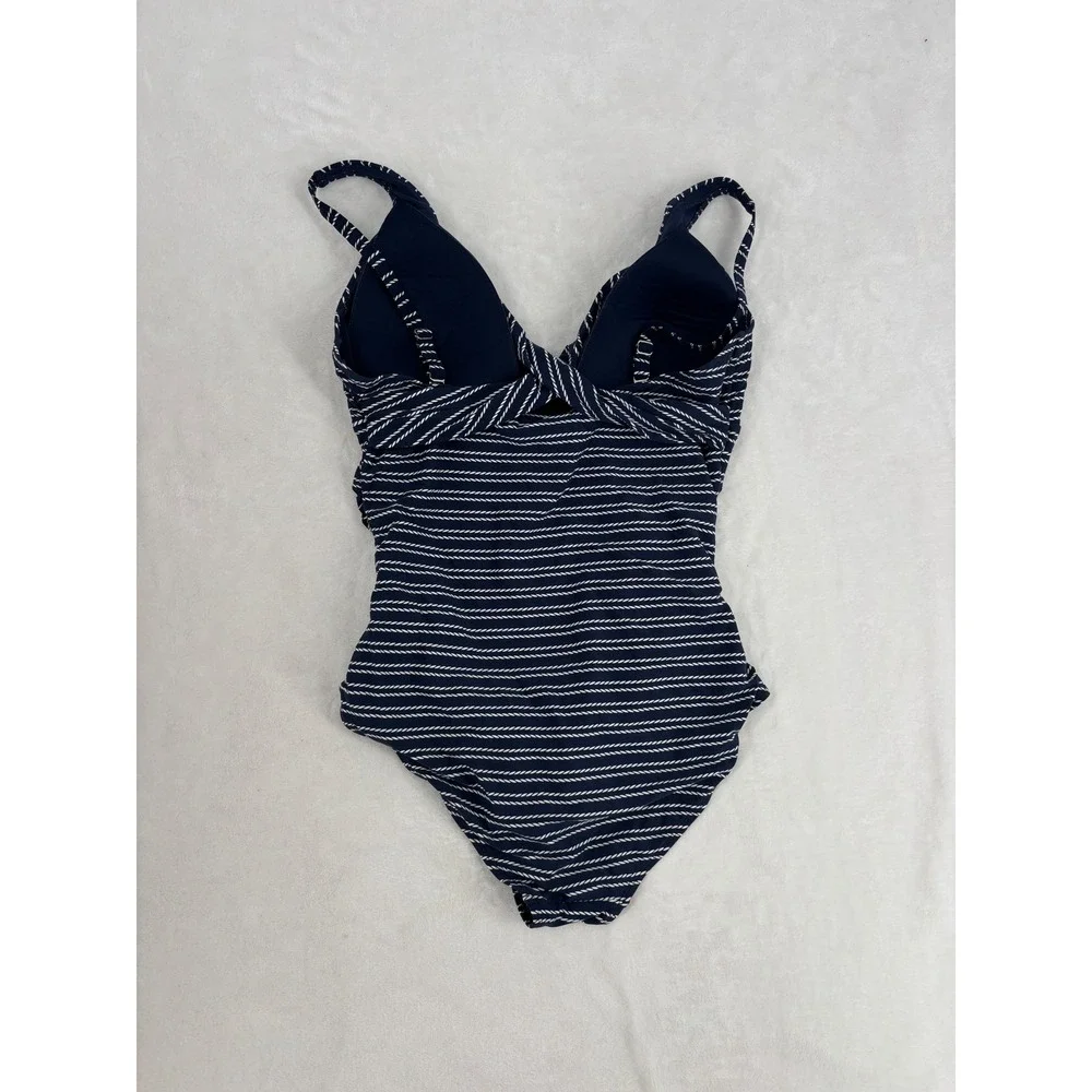 Niptuck Swim Navy Blue Nautical Rope Stripe‎ One Piece Multi Fit Cup Size 12